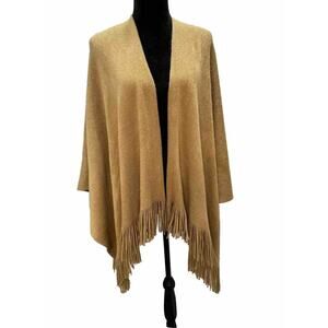 New York & Company Poncho Cape Camel Tan Fringe One Size Classic Basic Staple